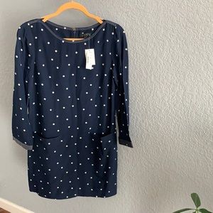 J.Crew Long Sleeve Navy Polkadot Shift Dress, Sz 6